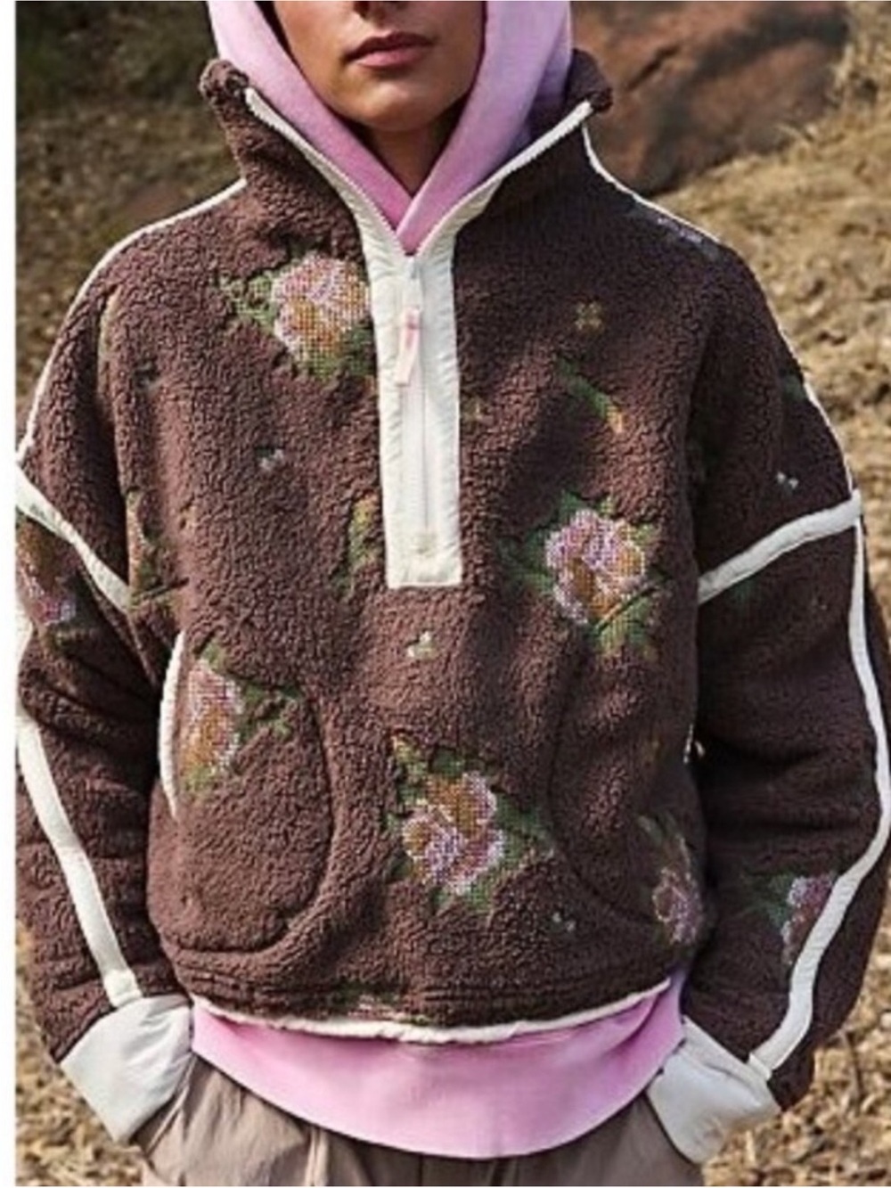 Free people embroidered mountain high half zip fleece